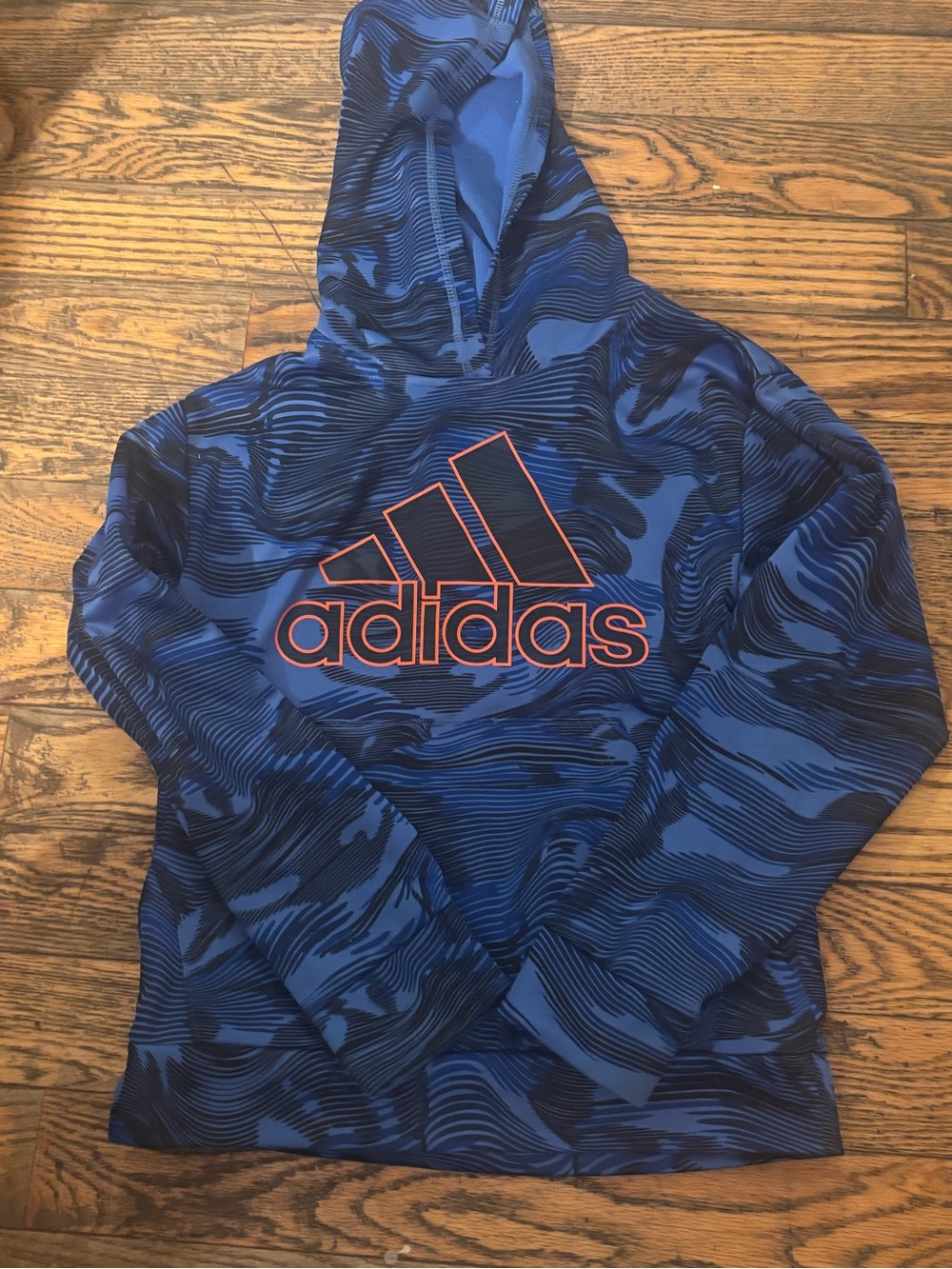 adidas Kids Blue Hoodie Rashguard with Neon Orange Logo